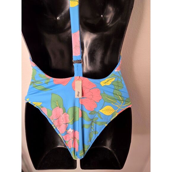 Maaji Tiki Reversible Plunging Neckline One Piece Small Maya Blue - Picture 7 of 9